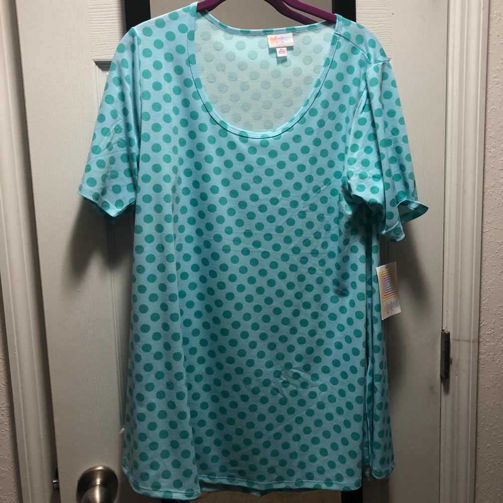 Medium Lularoe Perfect T. Aqua, polka dots.